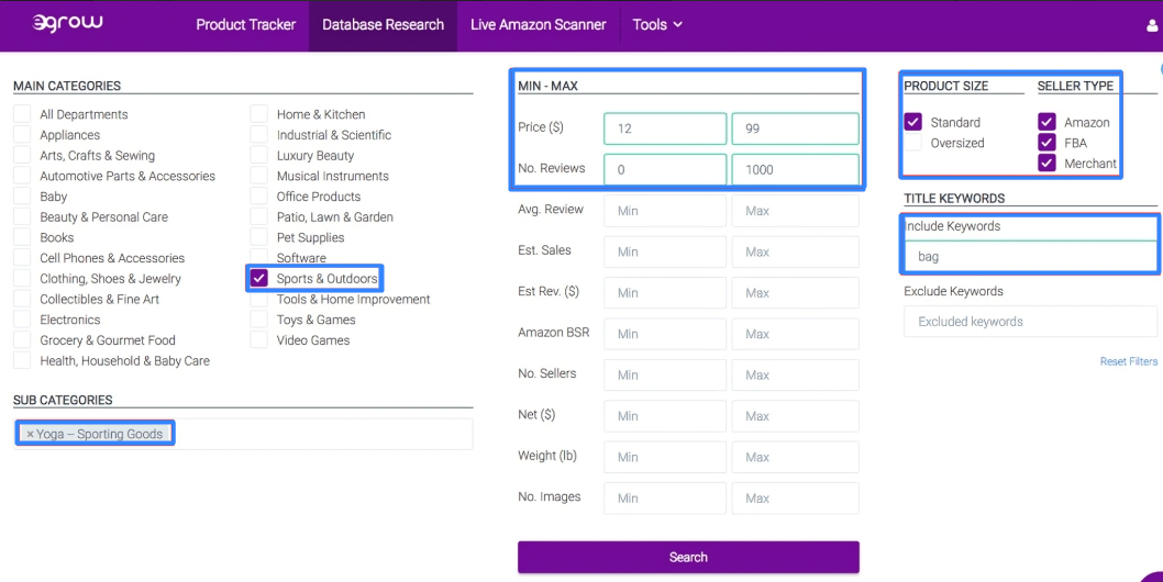 Egrow for niche products finding
